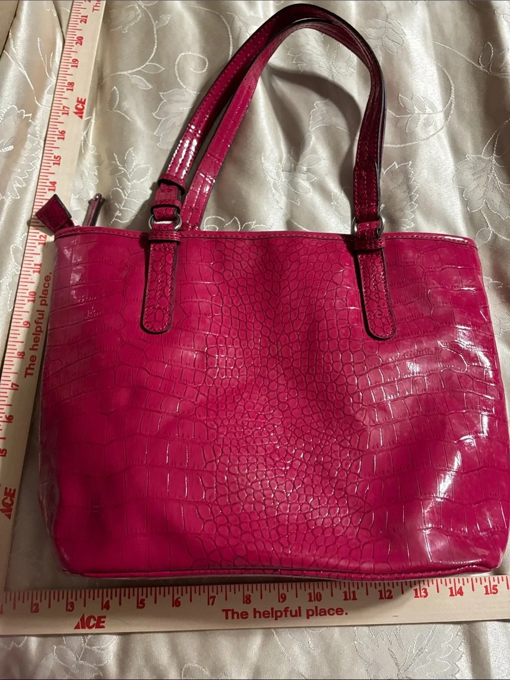 Nine & Co. Croc-Embossed Fuchsia Tote with Silver Z Emblem
